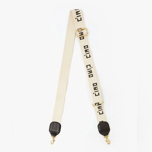 Clare V Ciao Adjustable Crossbody Strap Natural Cream Black with Gold Clips